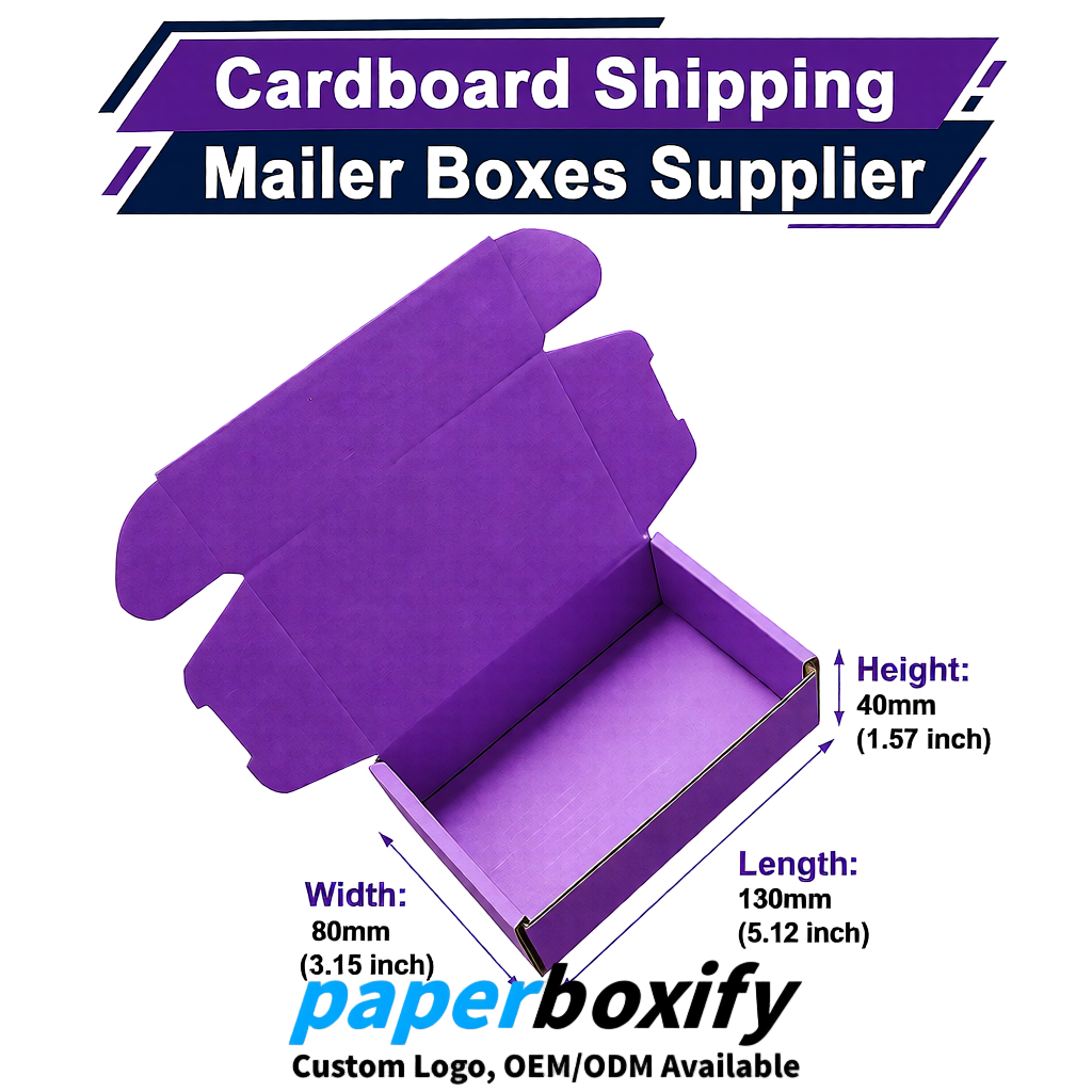 Violet Self-Locking Cardboard Mailer Boxes 120x110x35, 120x120x40, 130x120x50, 130x80x25, 130x80x40mm
