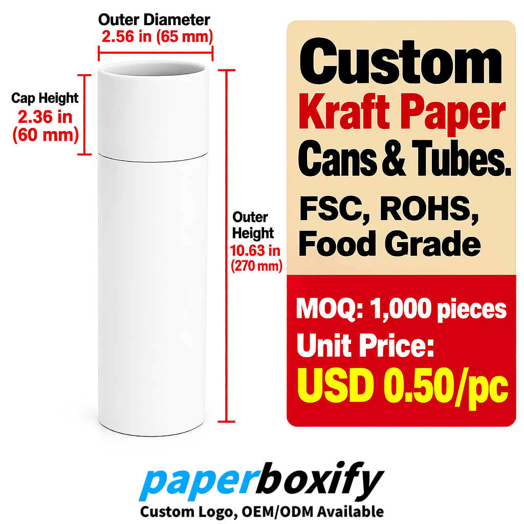 White Food Grade Kraft Paper Cans & Tubes | FSC, ROHS Certified OEM Factory