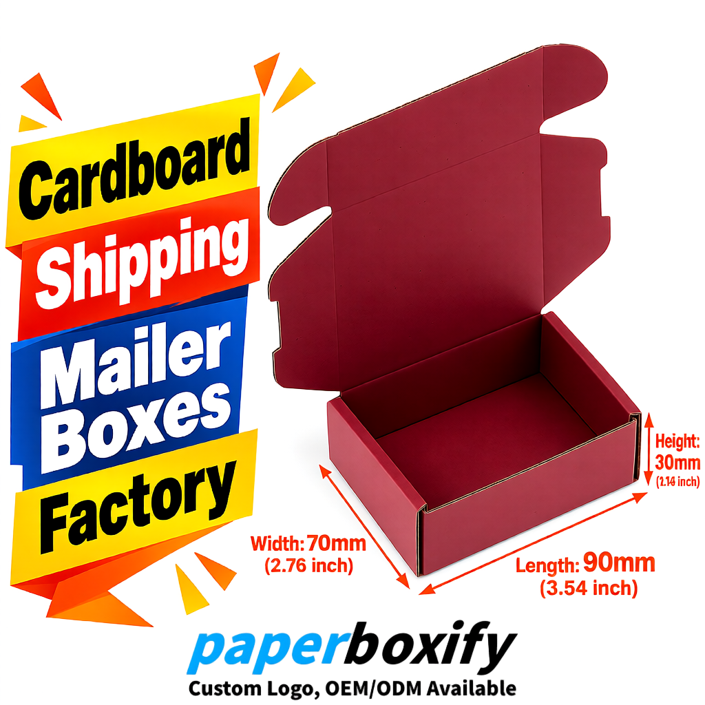 Wine Red Cardboard Shipping Mailer Boxes 75x75x30, 100x100x40, 110x100x60, 100x60x40, 90x70x30mm