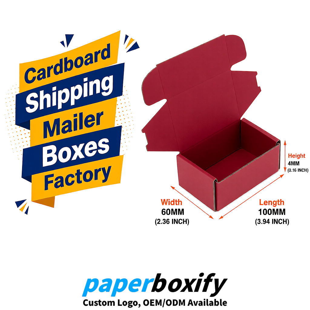 Wine Red Cardboard Shipping Mailer Boxes 75x75x30, 100x100x40, 110x100x60, 100x60x40, 90x70x30mm