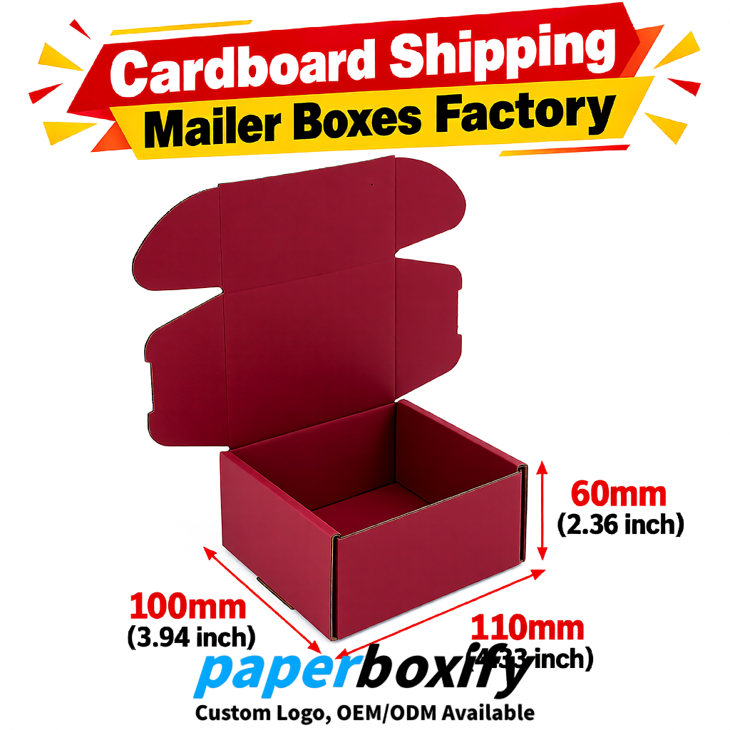 Wine Red Cardboard Shipping Mailer Boxes 75x75x30, 100x100x40, 110x100x60, 100x60x40, 90x70x30mm
