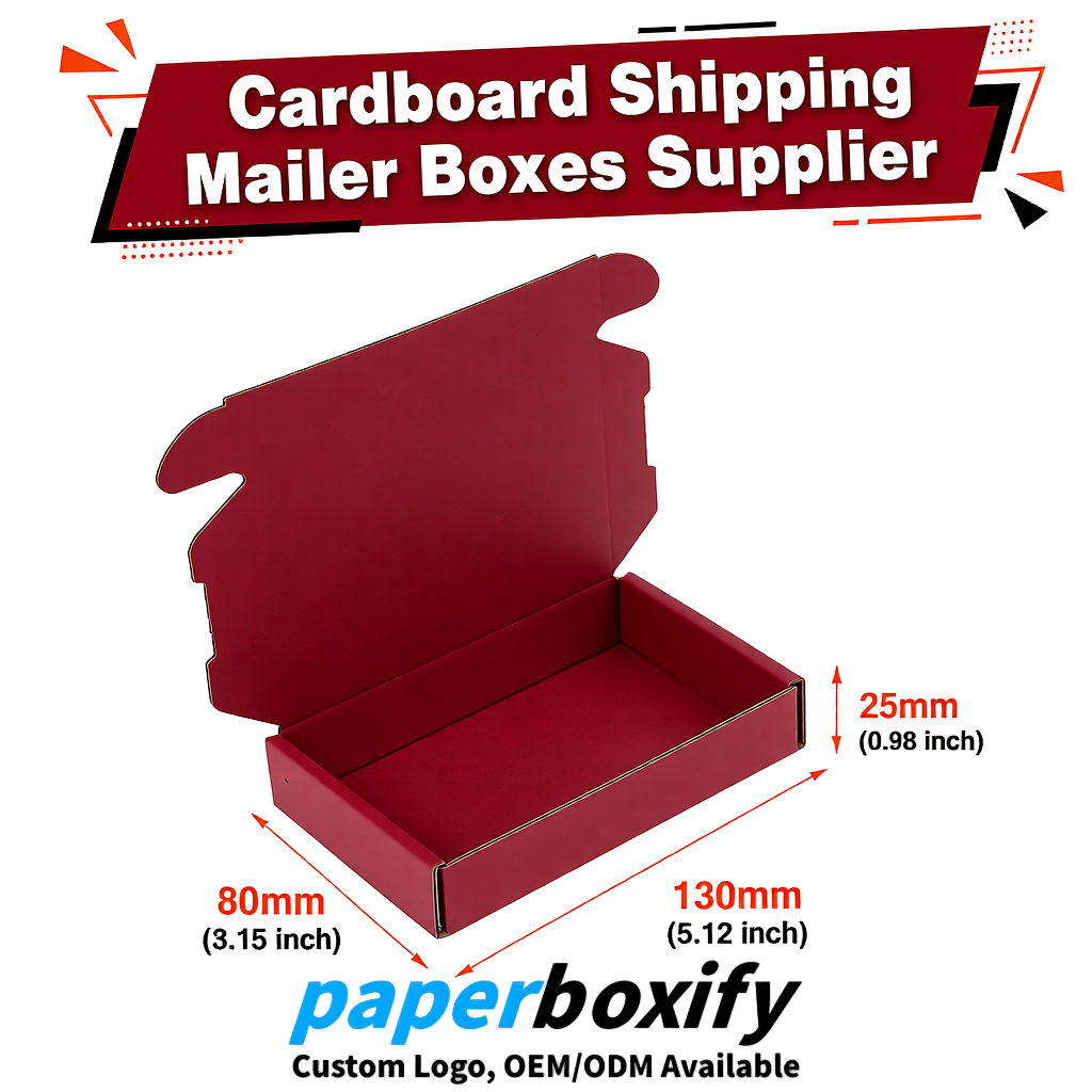 Wine Red Self-Locking Cardboard Mailer Boxes 120x110x35, 120x120x40, 130x120x50, 130x80x25, 130x80x40mm