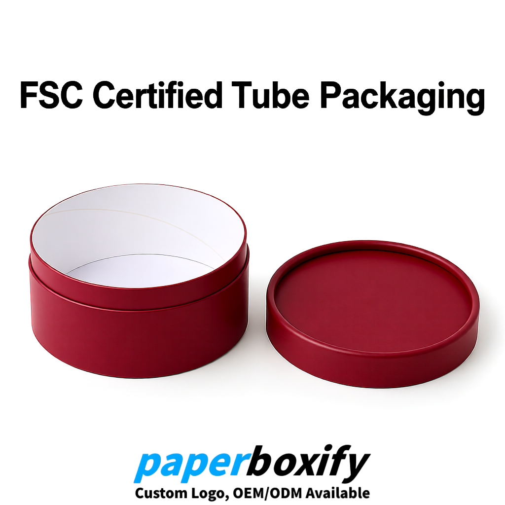 Wine Red FSC Certified Custom Paper Tubes | 350 ml Eco Cylinder Packaging