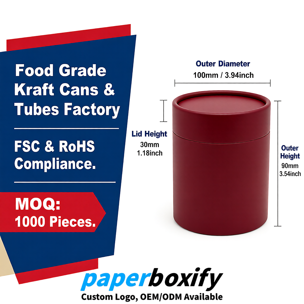 Wine Red Paper Tubes 85x85x160/260, 100x100x90/190/300mm FSC/RoHS Certified Manufacturer