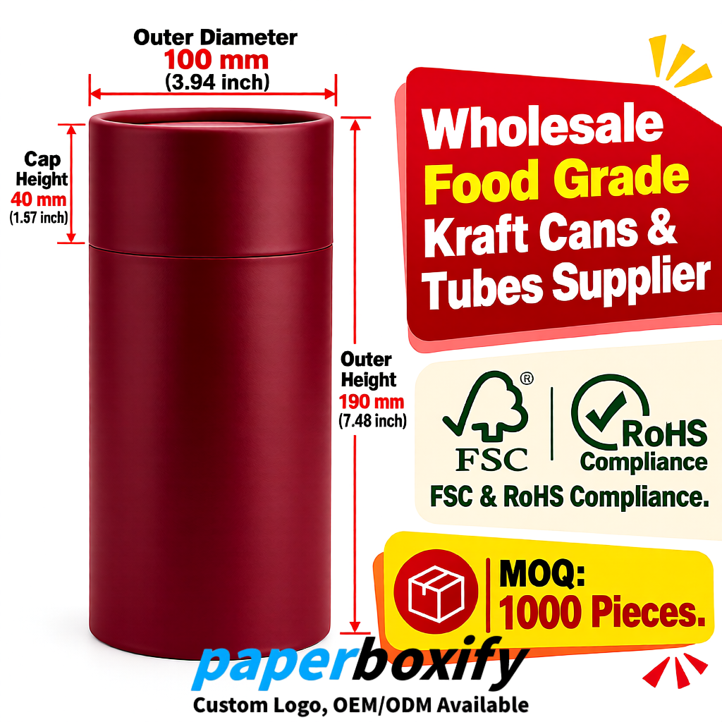 Wine Red Paper Tubes 85x85x160/260, 100x100x90/190/300mm FSC/RoHS Certified Manufacturer