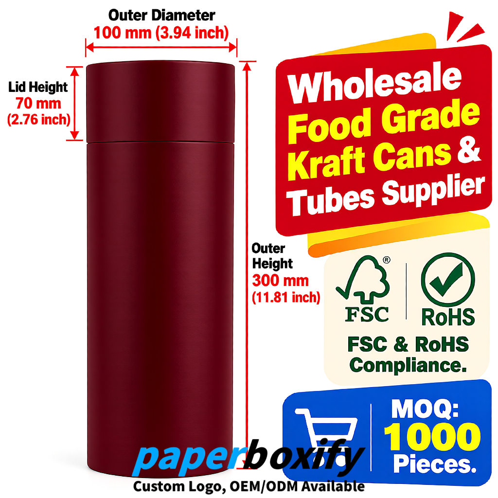 Wine Red Paper Tubes 85x85x160/260, 100x100x90/190/300mm FSC/RoHS Certified Manufacturer