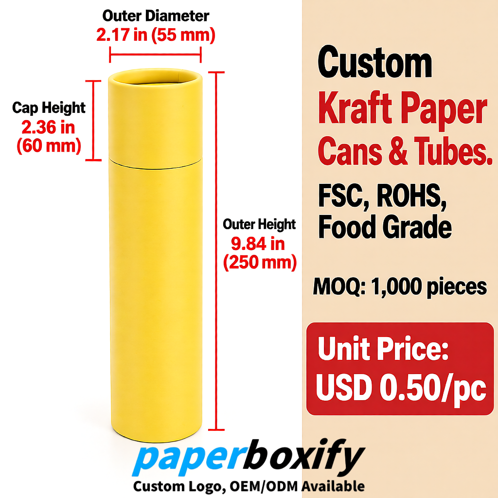 Yellow Food Grade Kraft Paper Cans & Tubes | FSC, ROHS Certified OEM Factory