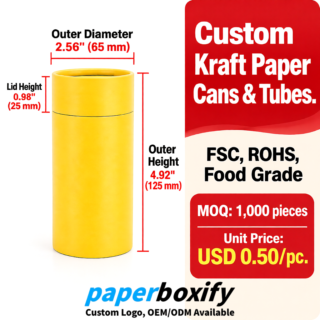 Yellow Food Grade Kraft Paper Cans & Tubes | FSC, ROHS Certified OEM Factory