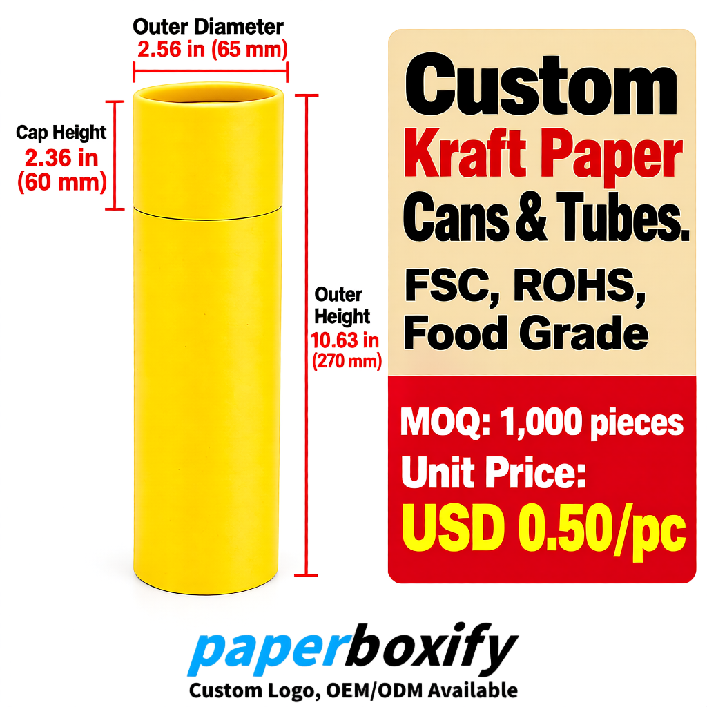 Yellow Food Grade Kraft Paper Cans & Tubes | FSC, ROHS Certified OEM Factory
