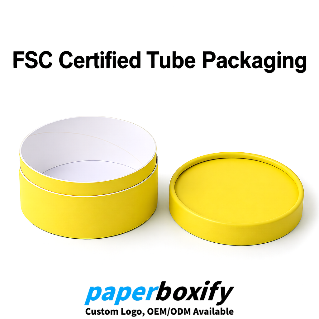 Yellow FSC Certified Custom Paper Tubes | 350 ml Eco Cylinder Packaging